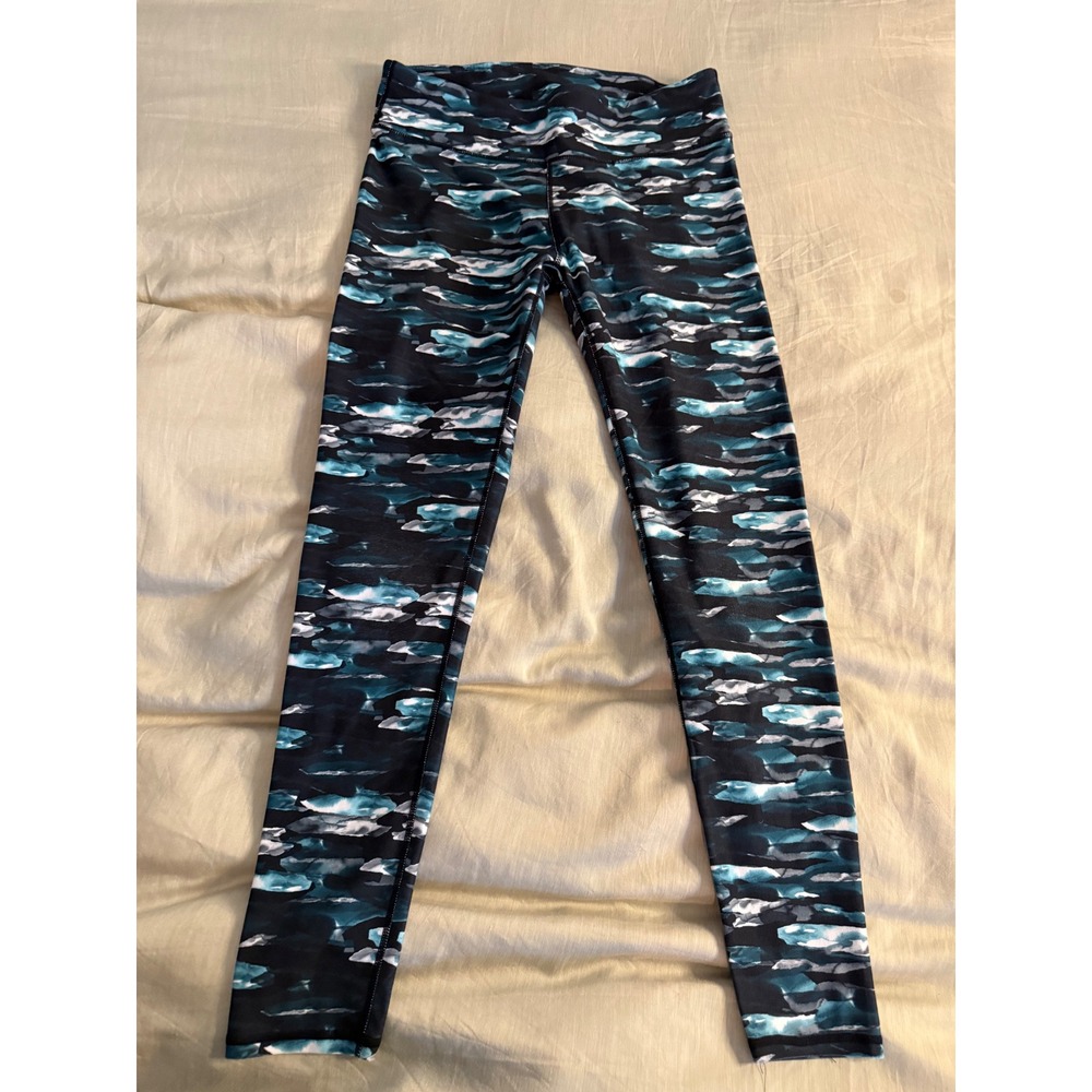 Fabletics‎ Teal Black Abstract Print High Waisted Athleisure Leggings Medium